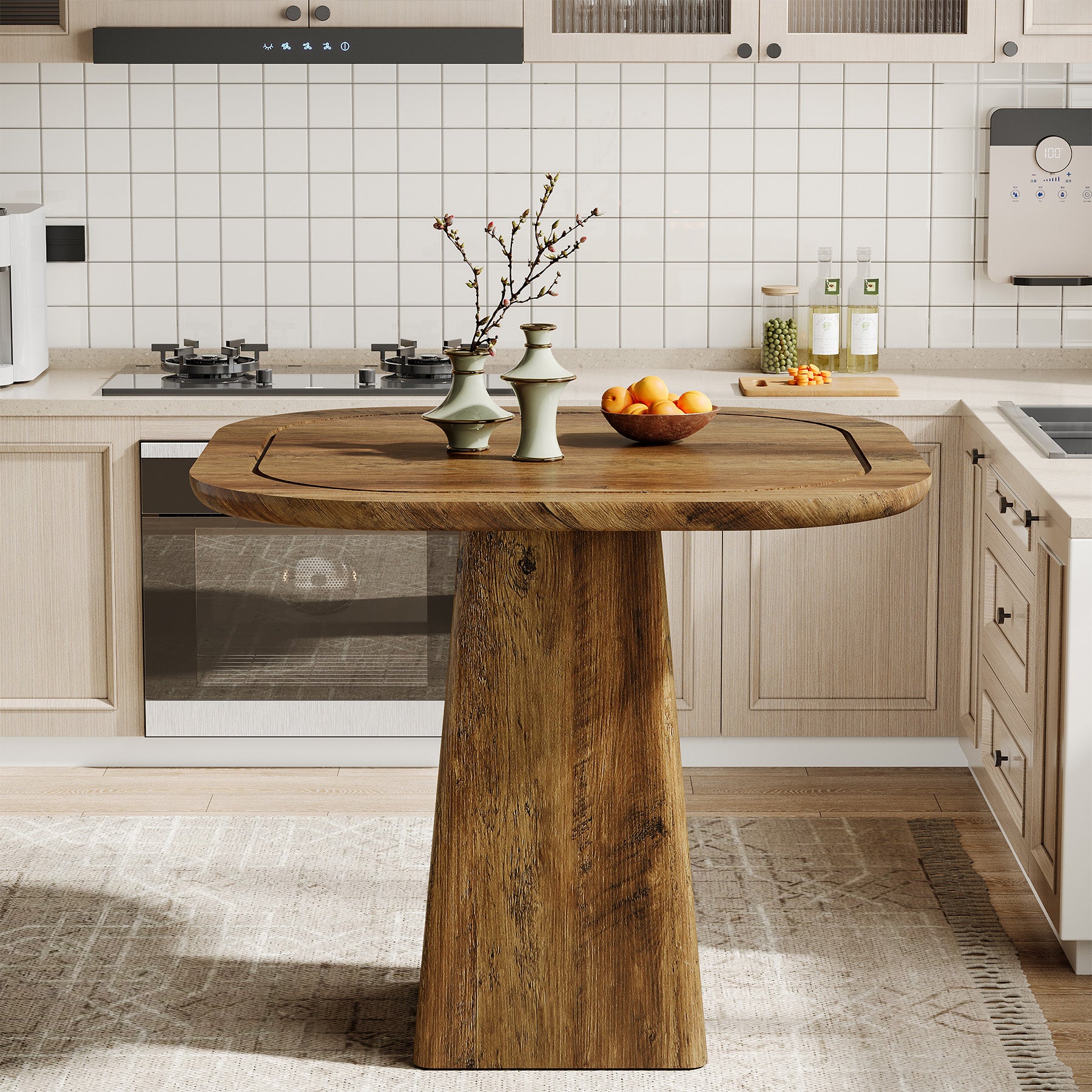 80 cm Vierkante Eettafel voor 2-4 Personen, Landelijke Keukentafel met Centrale Voet