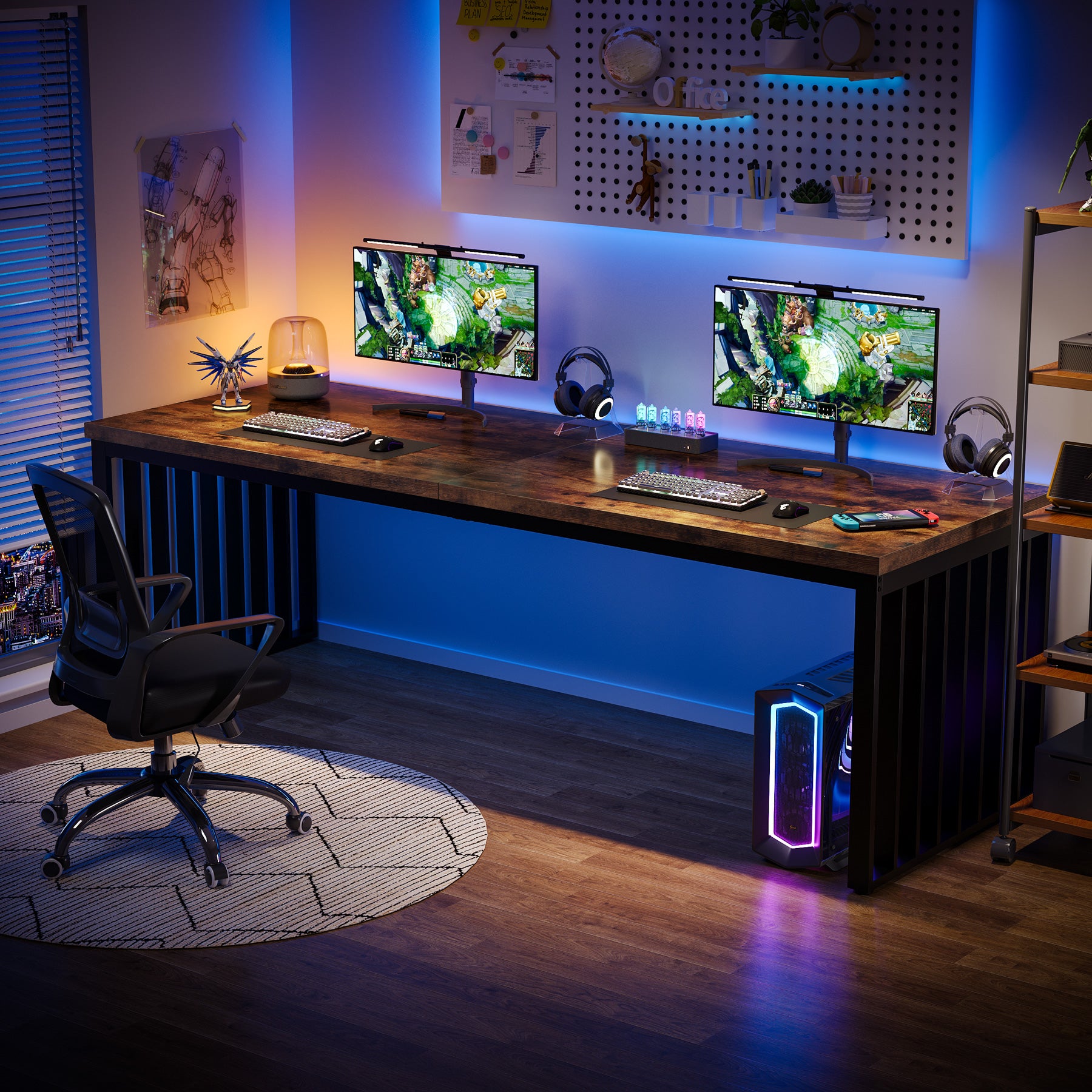 180 cm Bureau, Robuuste Computertafel Met Metalen Frame Voor Thuiskantoor