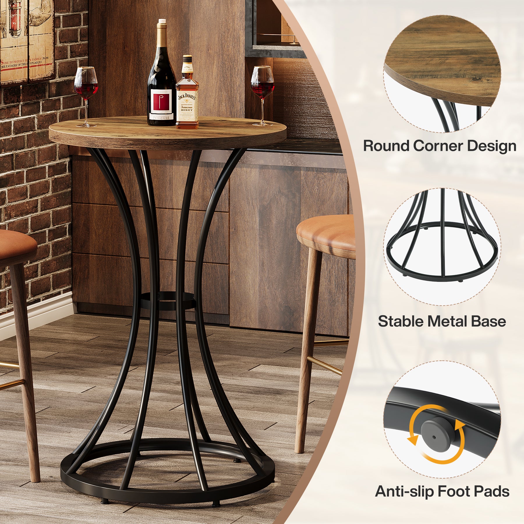 60 cm Ronde Eettafel op Barb hoogte voor 2 Personen