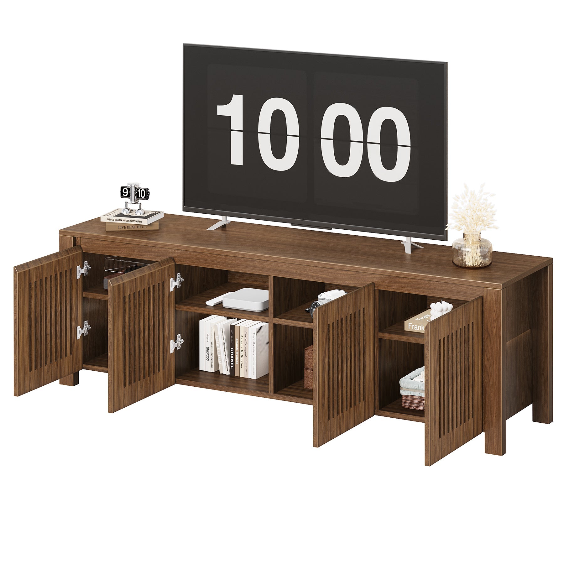Tribesigns 140 cm TV-Meubel voor TV's tot 65 Inch, TV-Kast met Lamellendeuren en 8 Opbergvakken