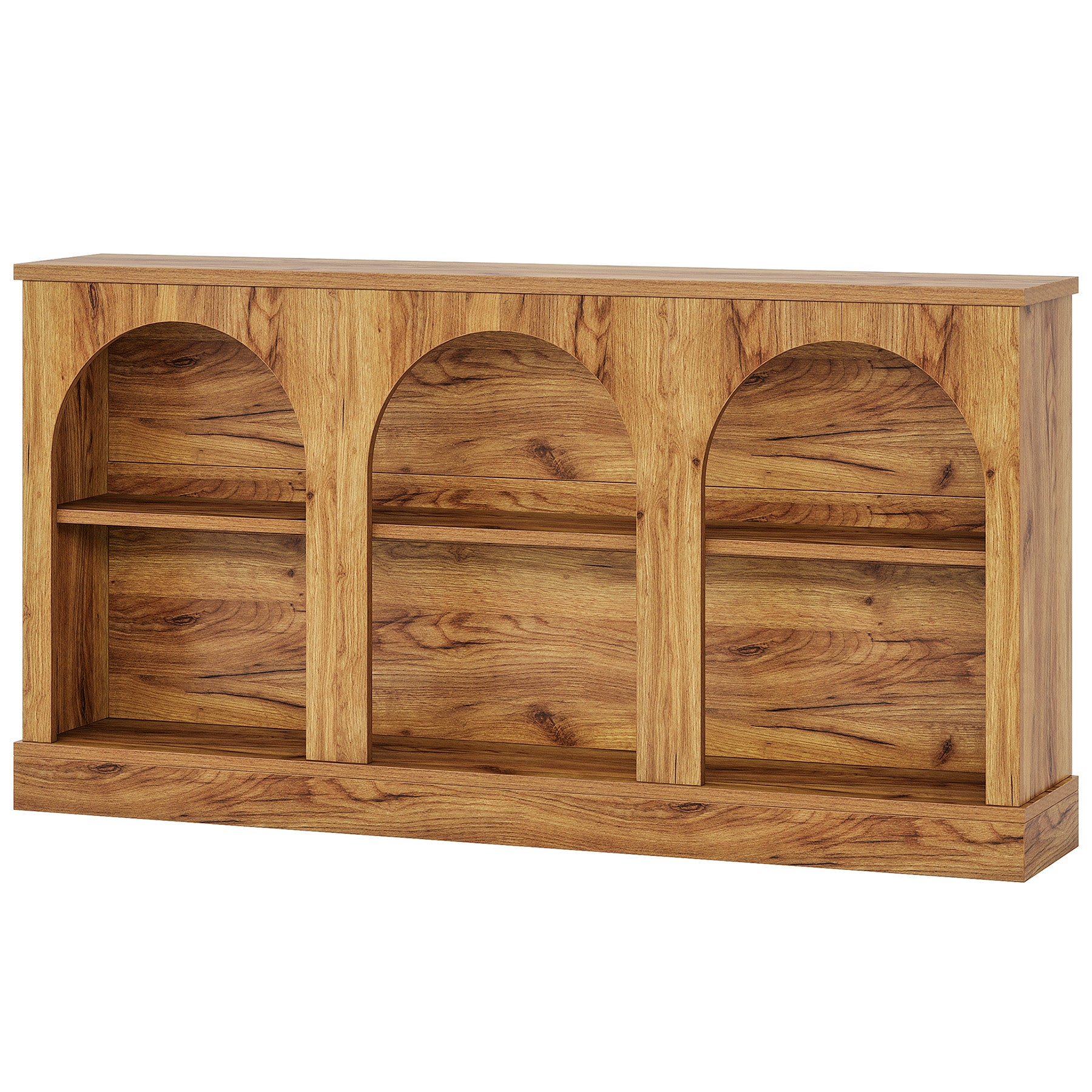 160 cm Boerderij Console, Lange Houten Tafel met Drie Planken voor Hal en Woonkamer