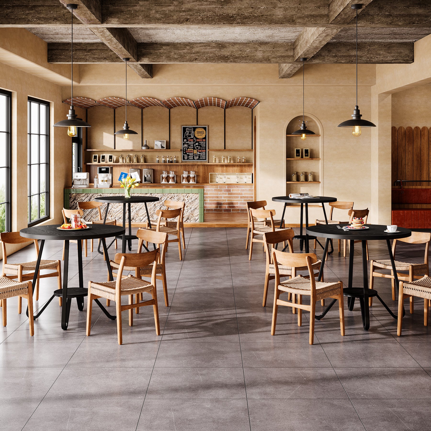 80 cm Ronde Eettafel met Dubbele Legplanken, Industriële Keukentafel voor 2 Personen