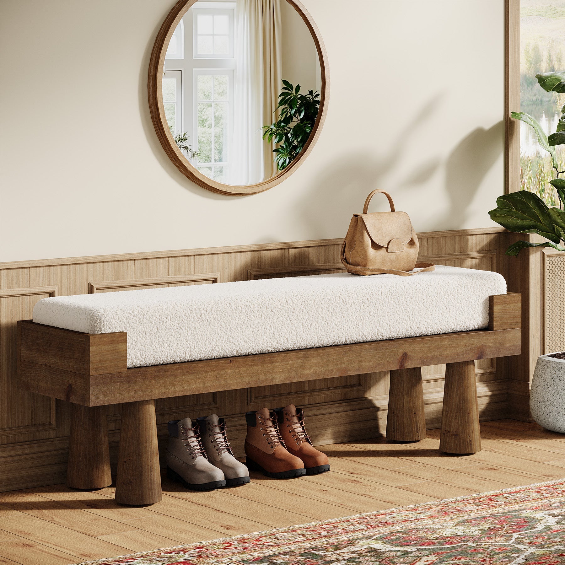 Tribesigns gestoffeerde zitbank met massief houten poten, bank voor hal, slaapkamer en entree in mid-century stijl