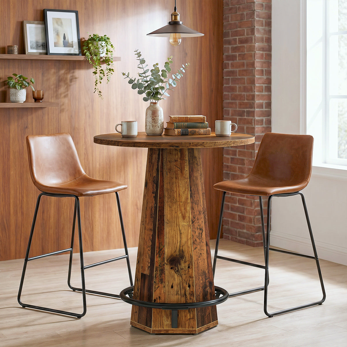 100 cm Ronde Bartafel voor 2 Personen, Industriële Eettafel met Voetenring
