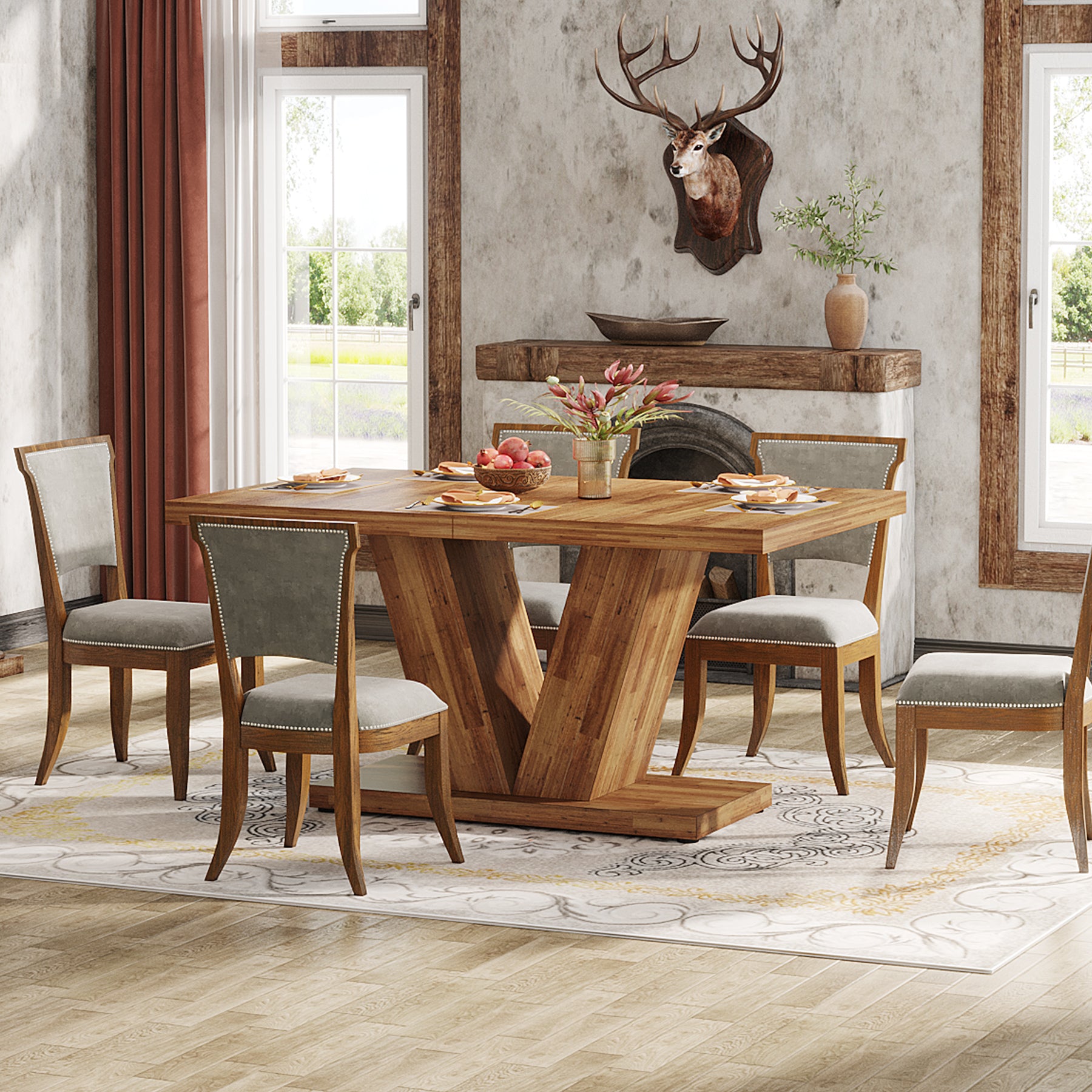 Witte Eettafel voor Vier Personen, 120 cm Landelijke Tafel met Zware Sokkel