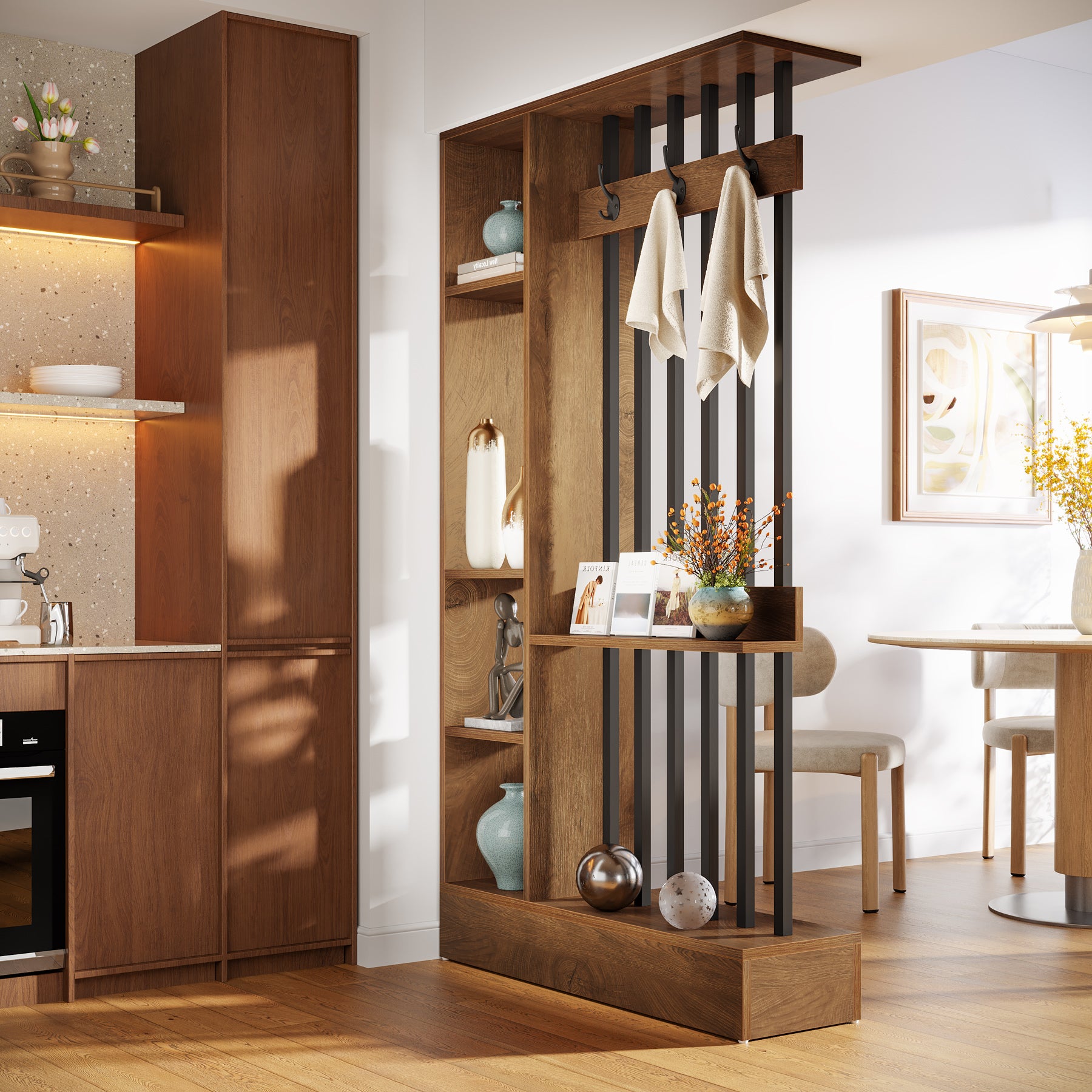 Tribesigns 180 cm Roomdivider Kast, Vrijstaande Scheidingswand met Haken