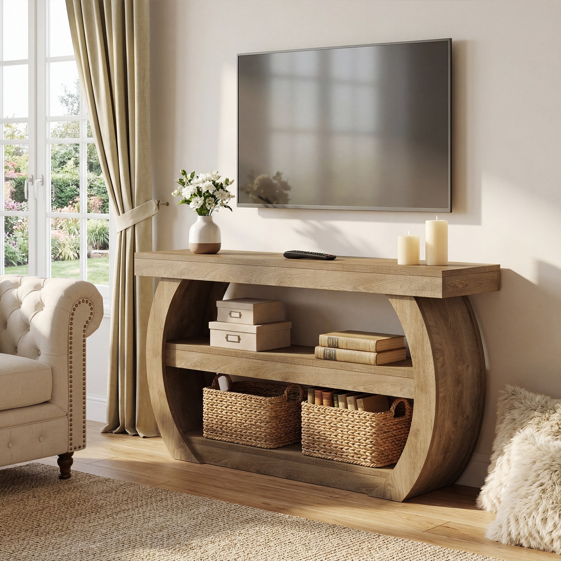 160 cm TV Meubel voor TV tot 75 Inch, Landelijke Media Tafel met Opbergruimte