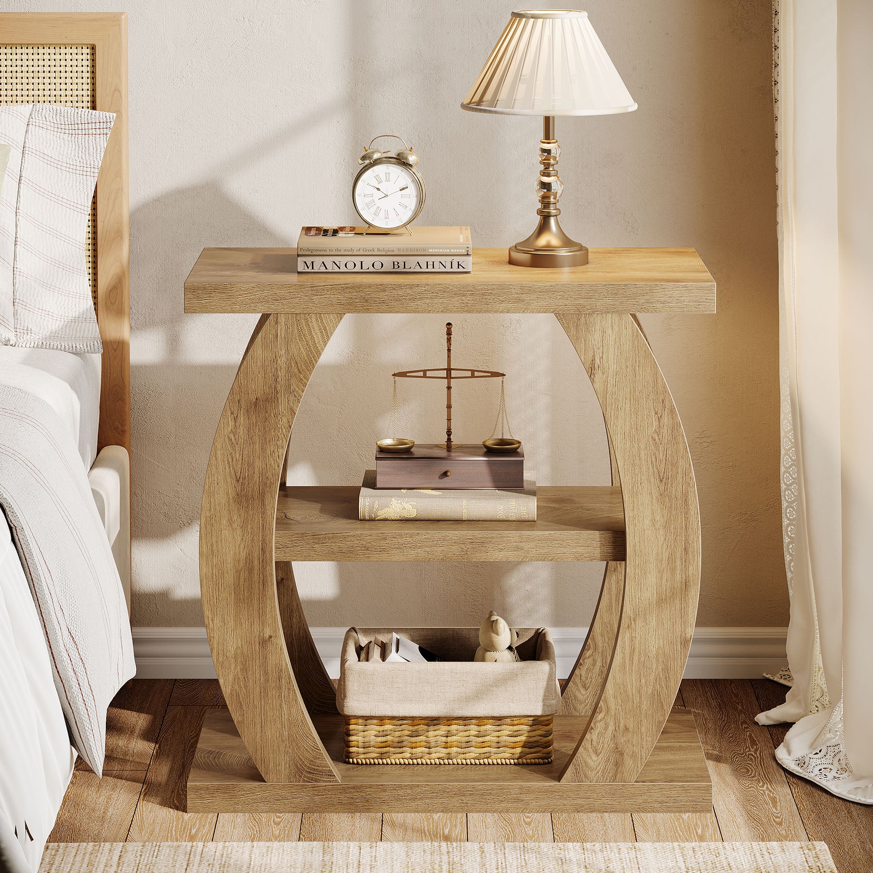 60 cm Hoge Bijzettafel voor Woonkamer, 3-Tier Smalle Tafel met Opbergruimte