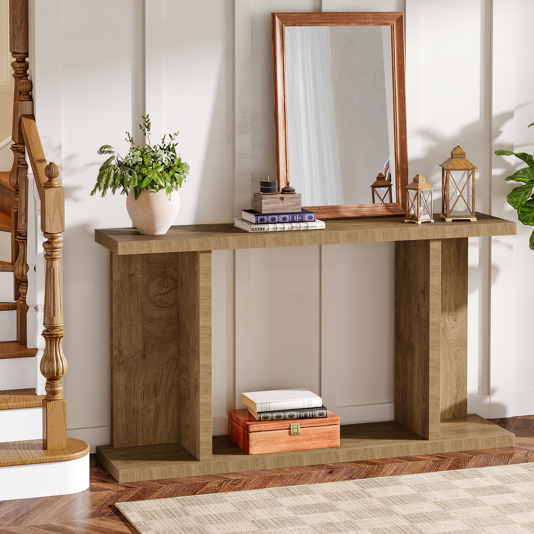140 cm Consoletafel, 2-Laags Landelijke Banktafel voor Achter de Bank