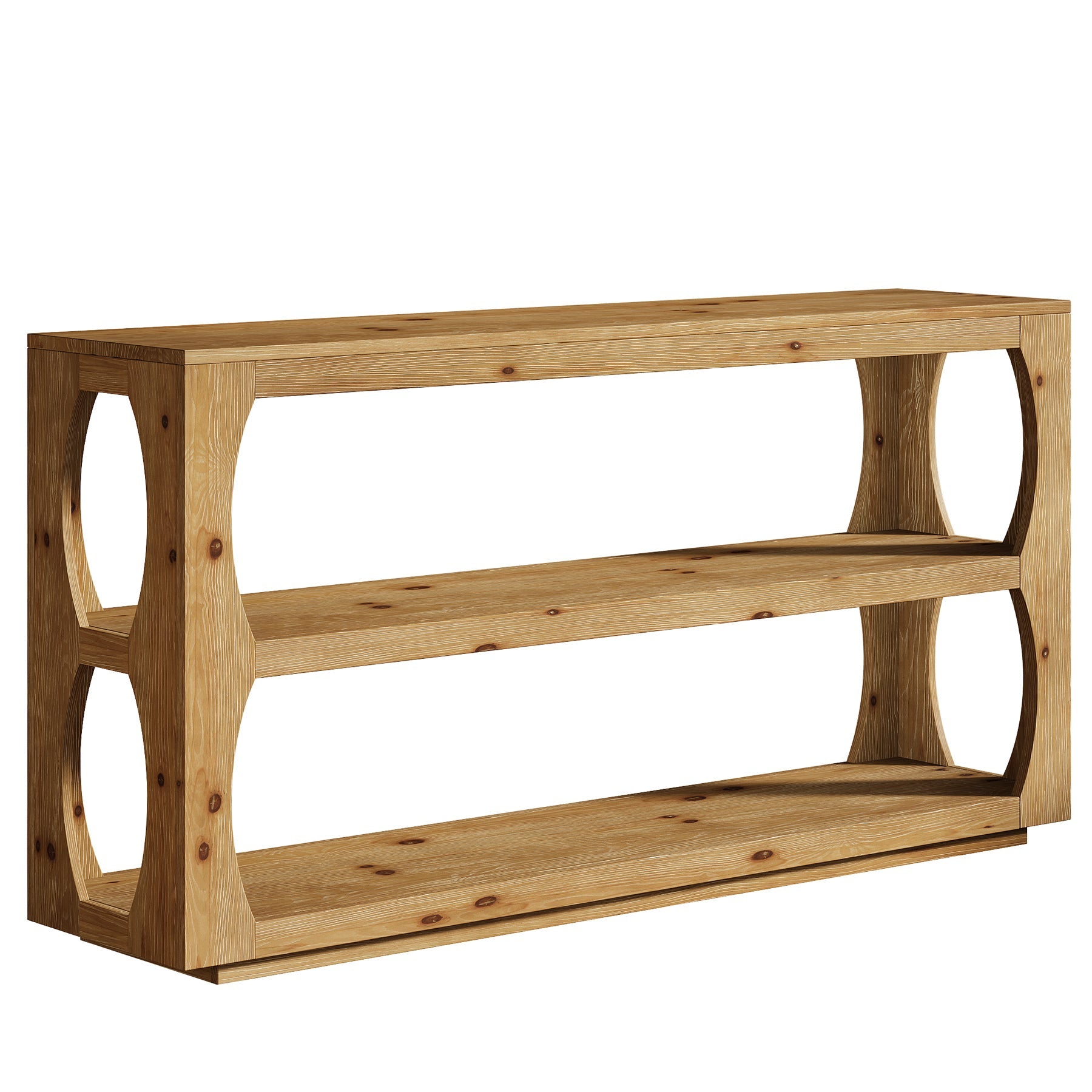 160 cm Houten Consoletafel met 3-Laags Opbergruimte, Lange Smalle Landelijke Tafel