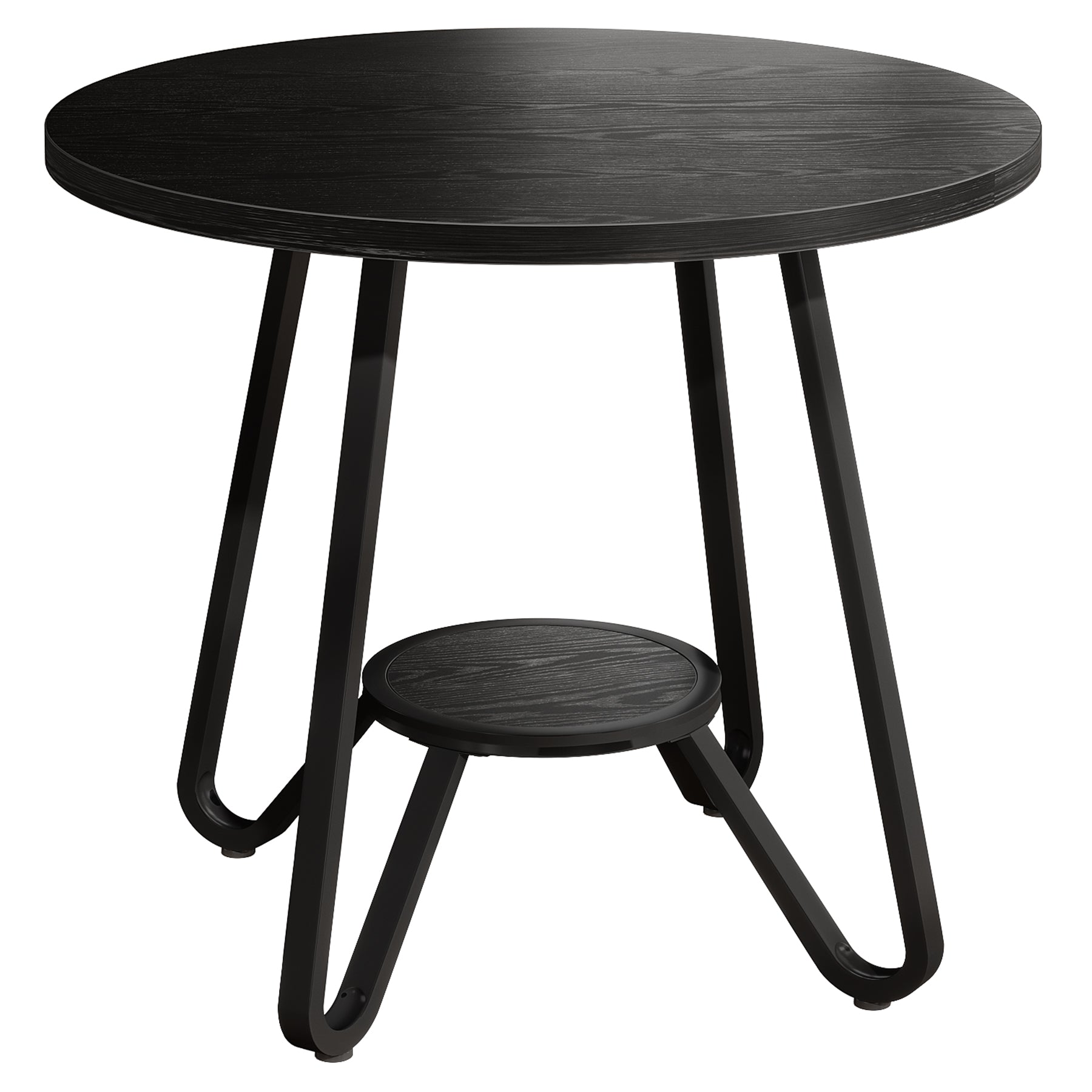 80 cm Ronde Eettafel met Dubbele Legplanken, Industriële Keukentafel voor 2 Personen