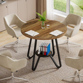 80 x 80 x 75 cm Ronde Conferentietafel voor 2-4 Personen, Compacte Houten Kantoortafel Bruin 3