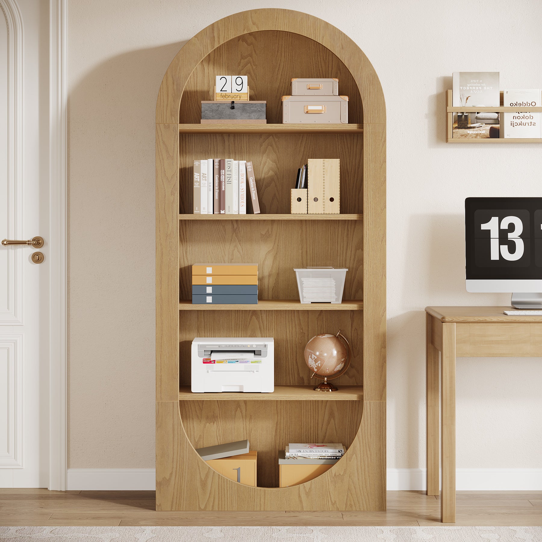 180 cm Hoge Gewelfde Boekenkast, 5-Laags Vrijstaand Boekenrek met Open Planken voor Woonkamer en Kantoor