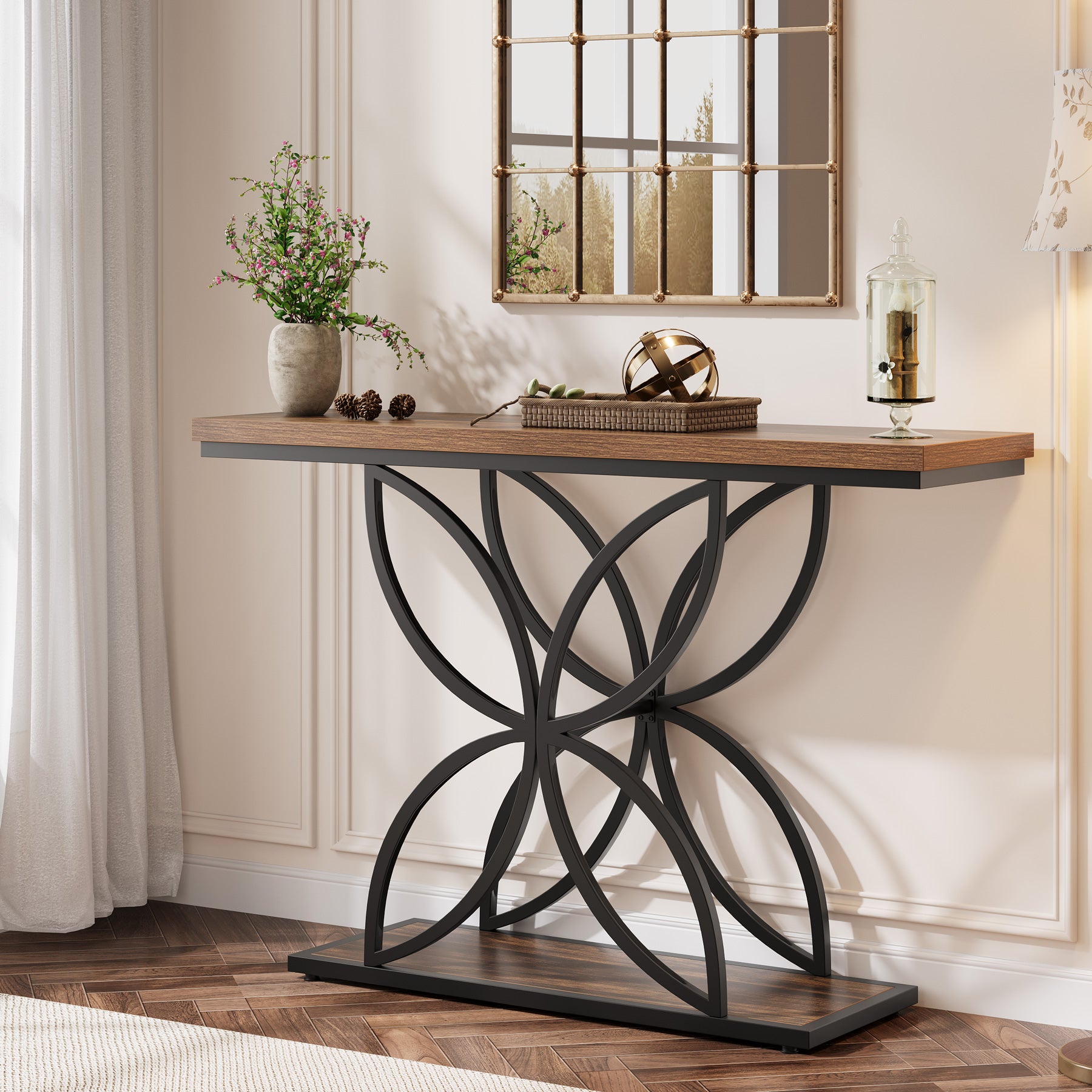 Tribesigns 120 cm Industrieel Console Tafel, Unieke Vlinder Metaal Basis