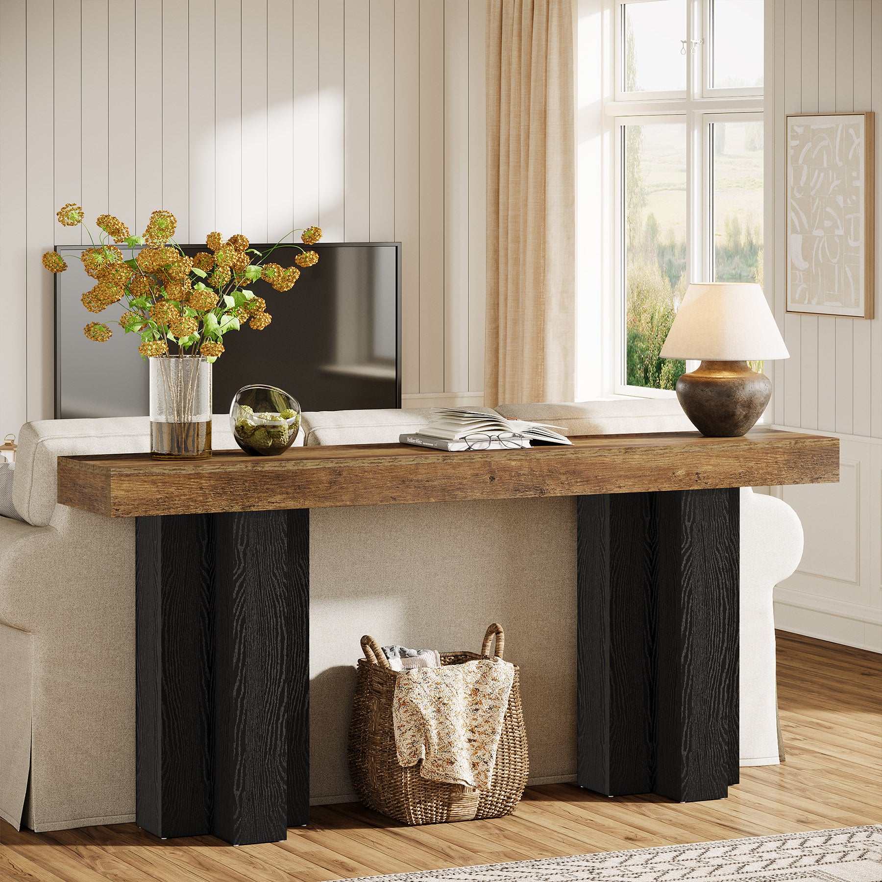 160 cm Smalle Consoletafel voor Hal en Woonkamer, Landelijke Haltafel voor Achter de Bank