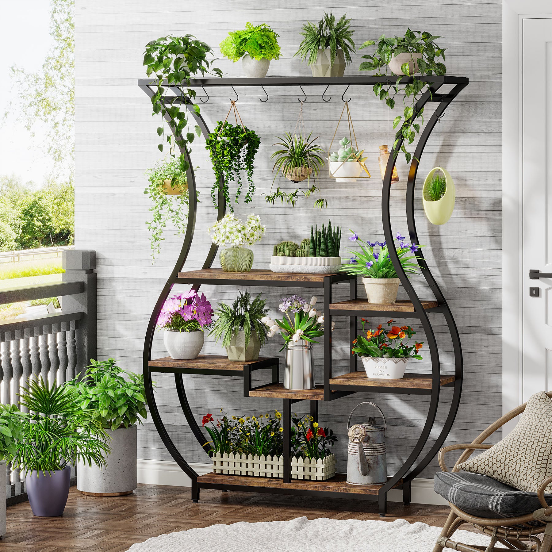 180 cm Tribesigns Plantenrek, 6-Tier Metaal Rek met 10 Haken voor Binnen