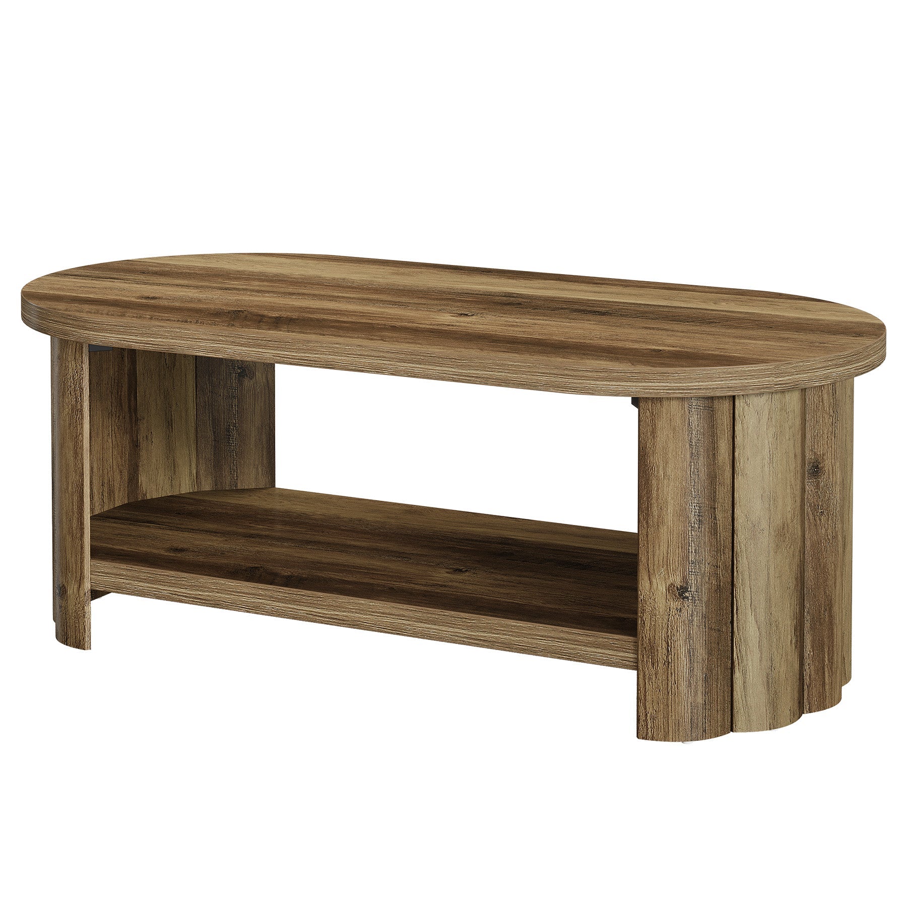 120 cm ovale salontafel, 2-laags accenttafel met opbergplank voor in de woonkamer