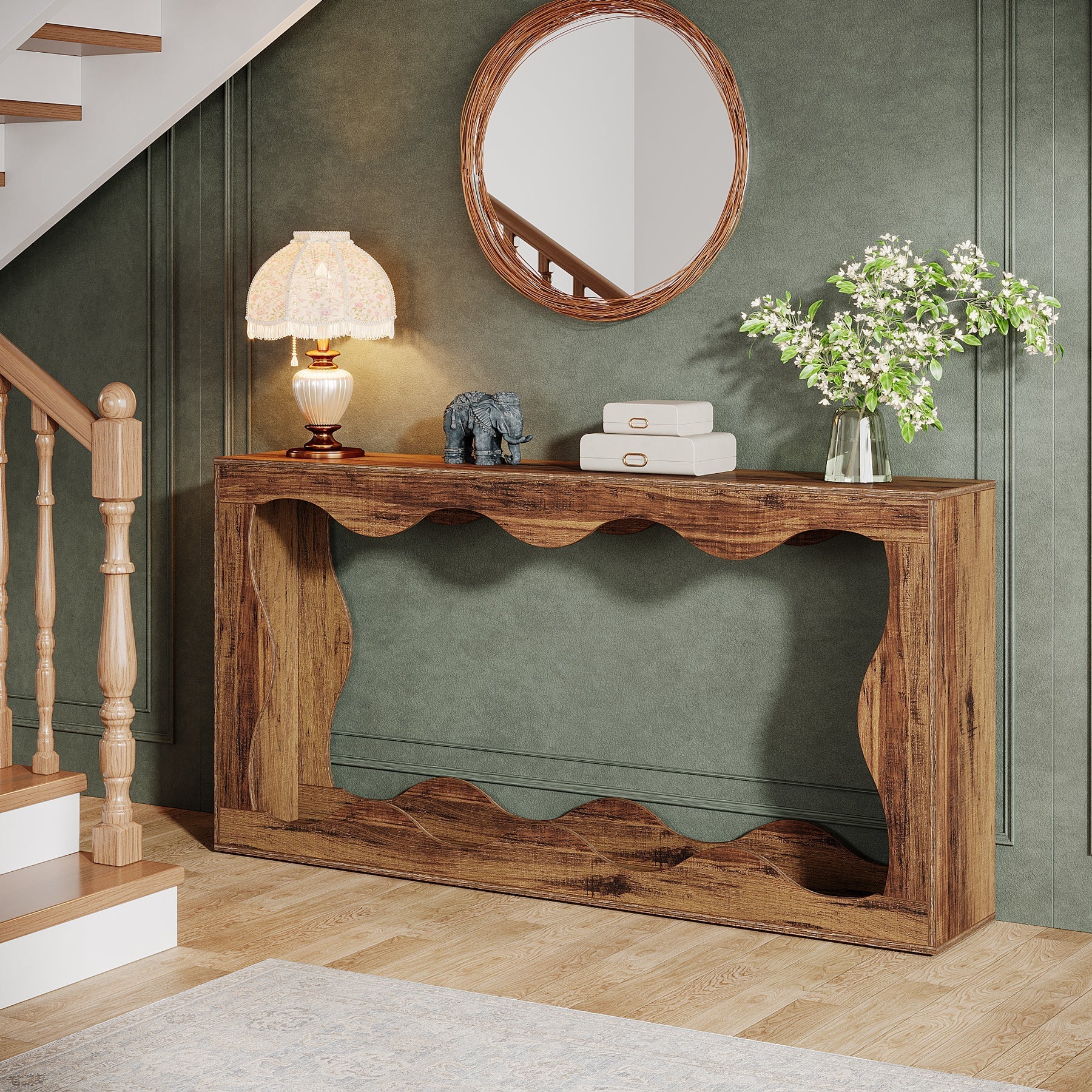 Tribesigns Consoletafel 160 cm Landelijk, Haltafel met 2 Planken