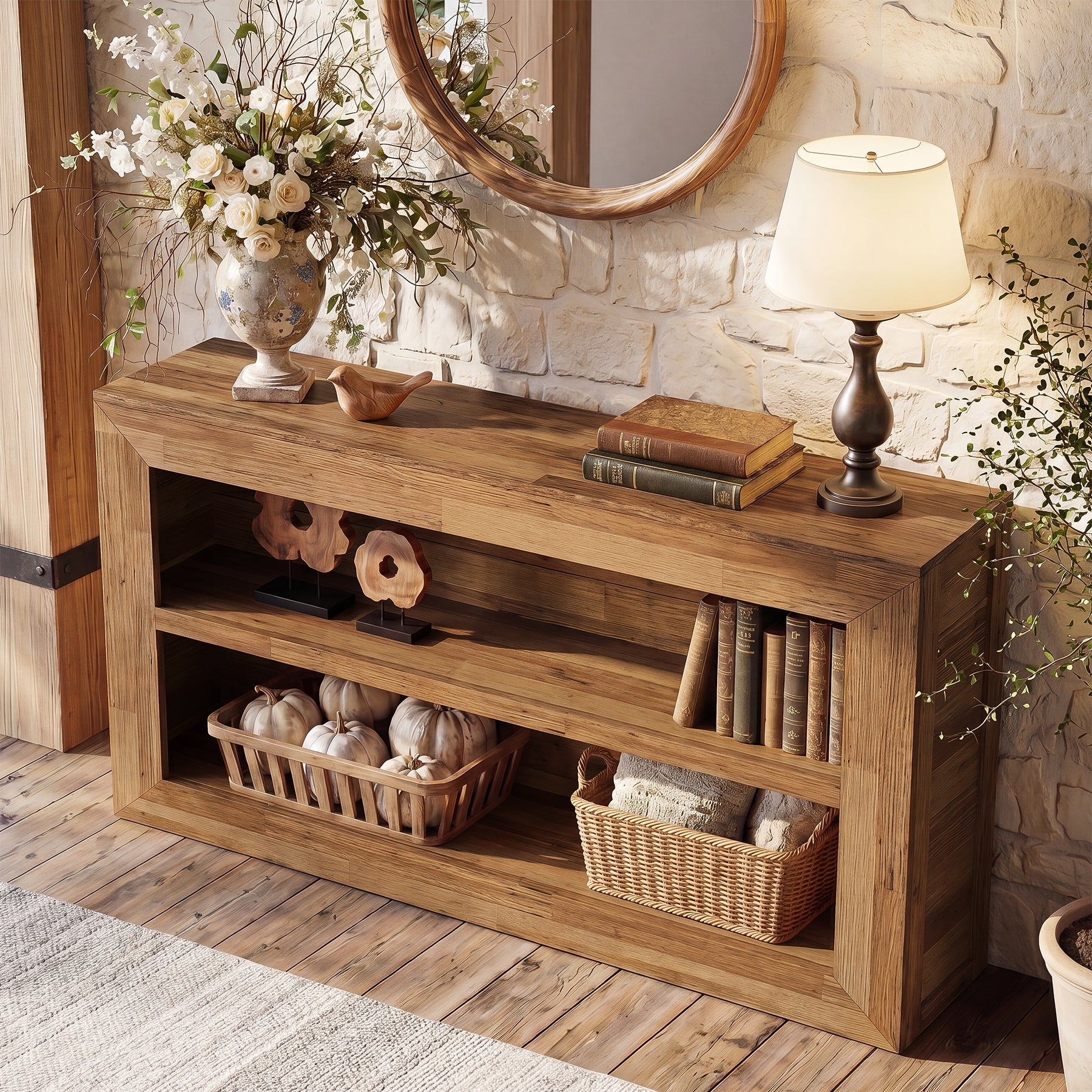 Tribesigns Consoletafel 160 cm met 2 Planken, Smalle Haltafel in Landelijke Stijl voor Woonkamer en Entree