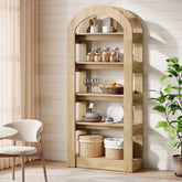 180 cm Hoge Boekenkast, Vijf Boogvormige Planken in Moderne Teak Kleur 3