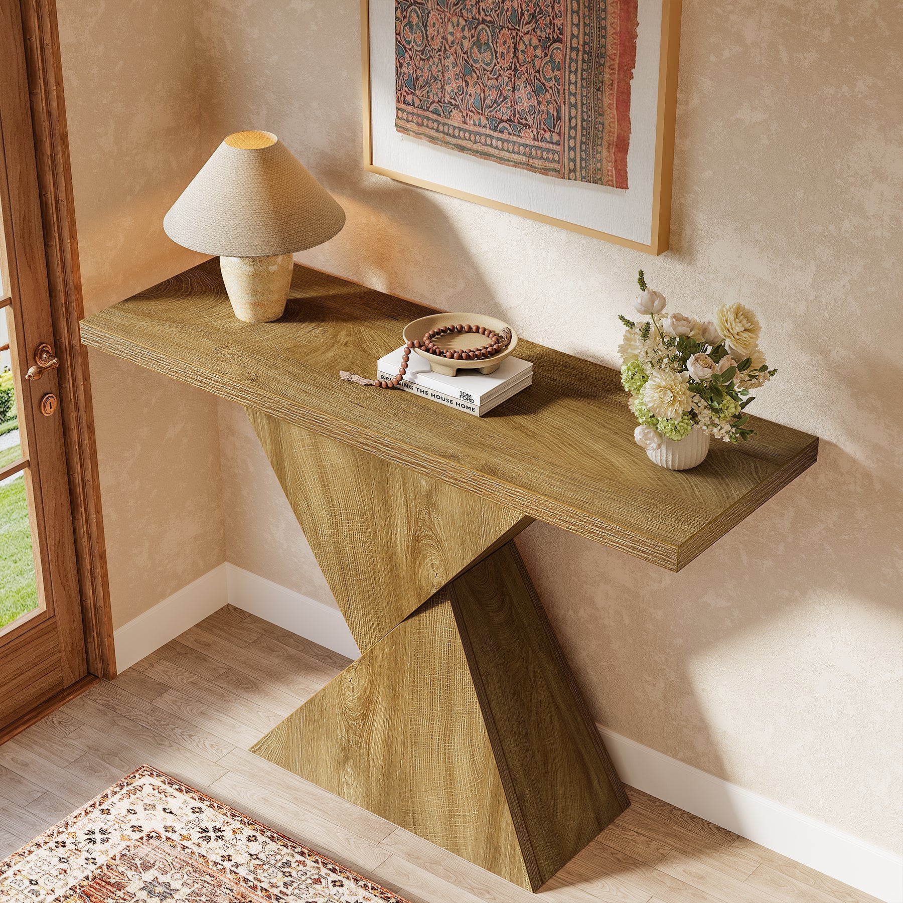 105 cm Geometrische Consoletafel, Smalle Landelijke Banktafel