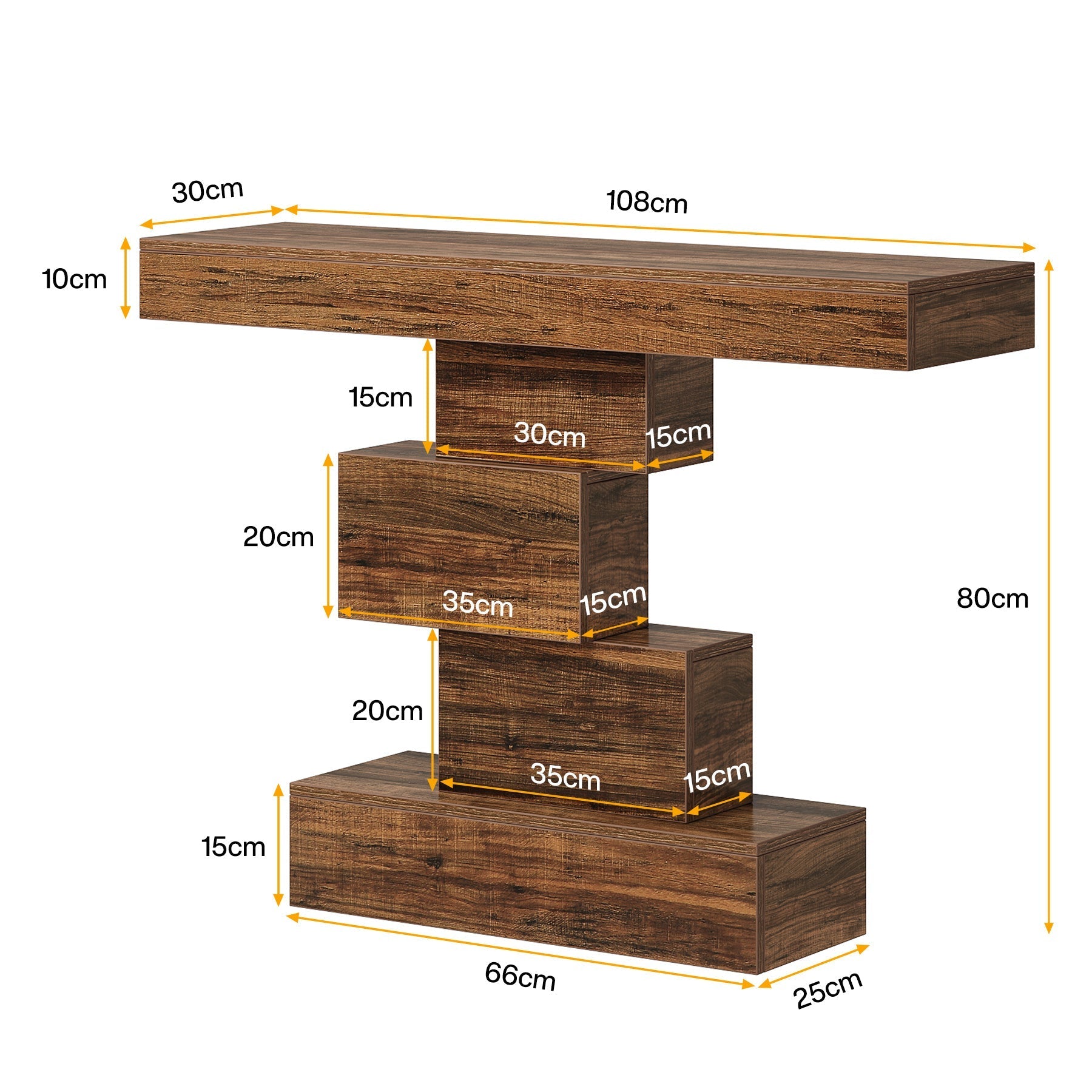 108 cm Landelijke Console, Industriële Bijzettafel met Geometrische Basis voor Hal en Woonkamer