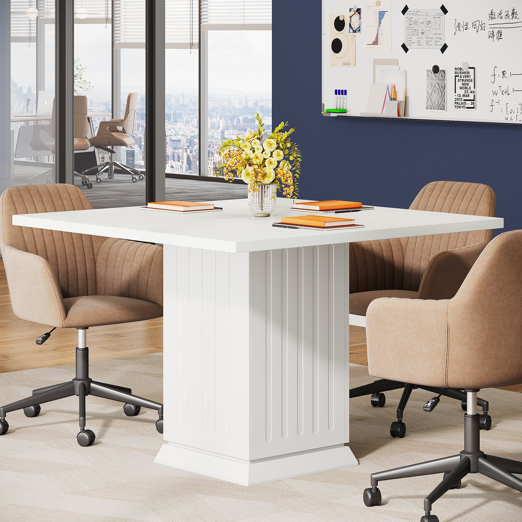 90 cm Vierkante Vergadertafel, Witte Kantoortafel voor Overleg
