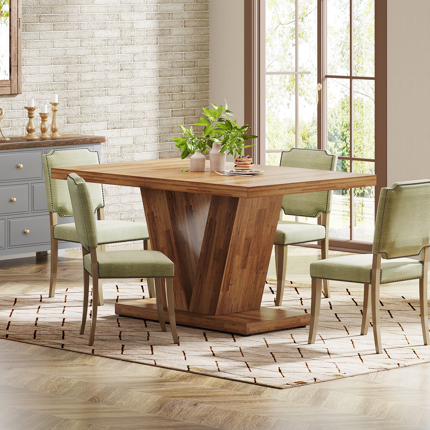 Witte Eettafel voor Vier Personen, 120 cm Landelijke Tafel met Zware Sokkel