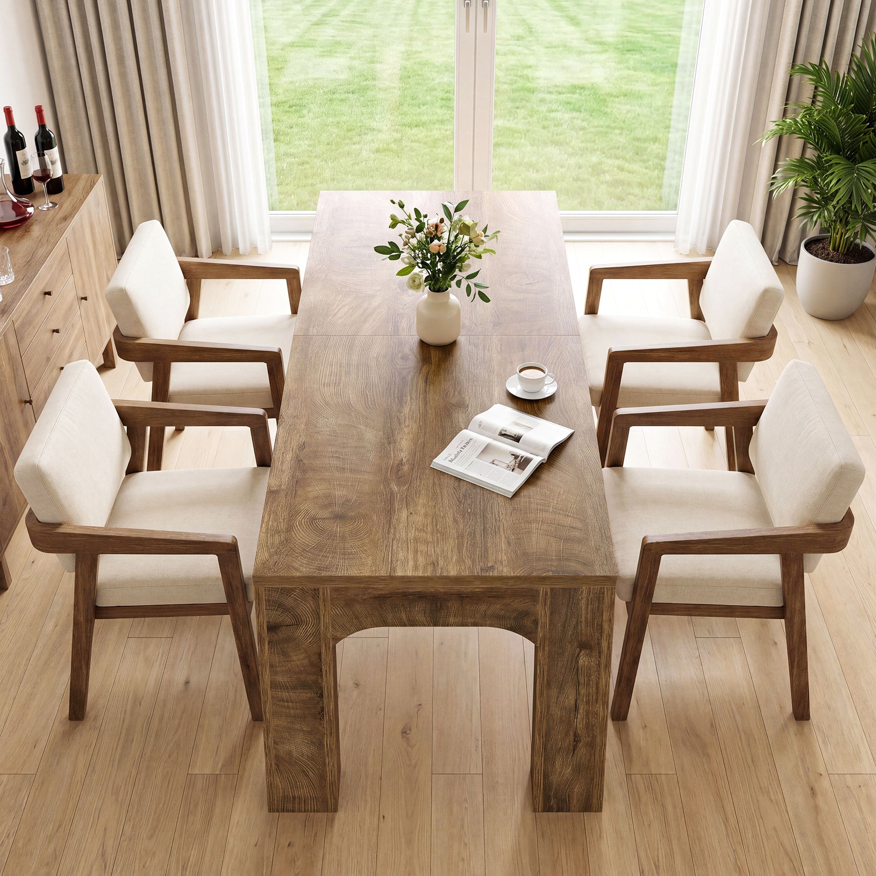 Eettafel van 180 cm voor 4–6 personen, rechthoekige eettafel in landelijke stijl met stevige poten