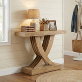 109,7 cm Landelijke Ingangstafel, Houten Banktafel met X-Frame 3