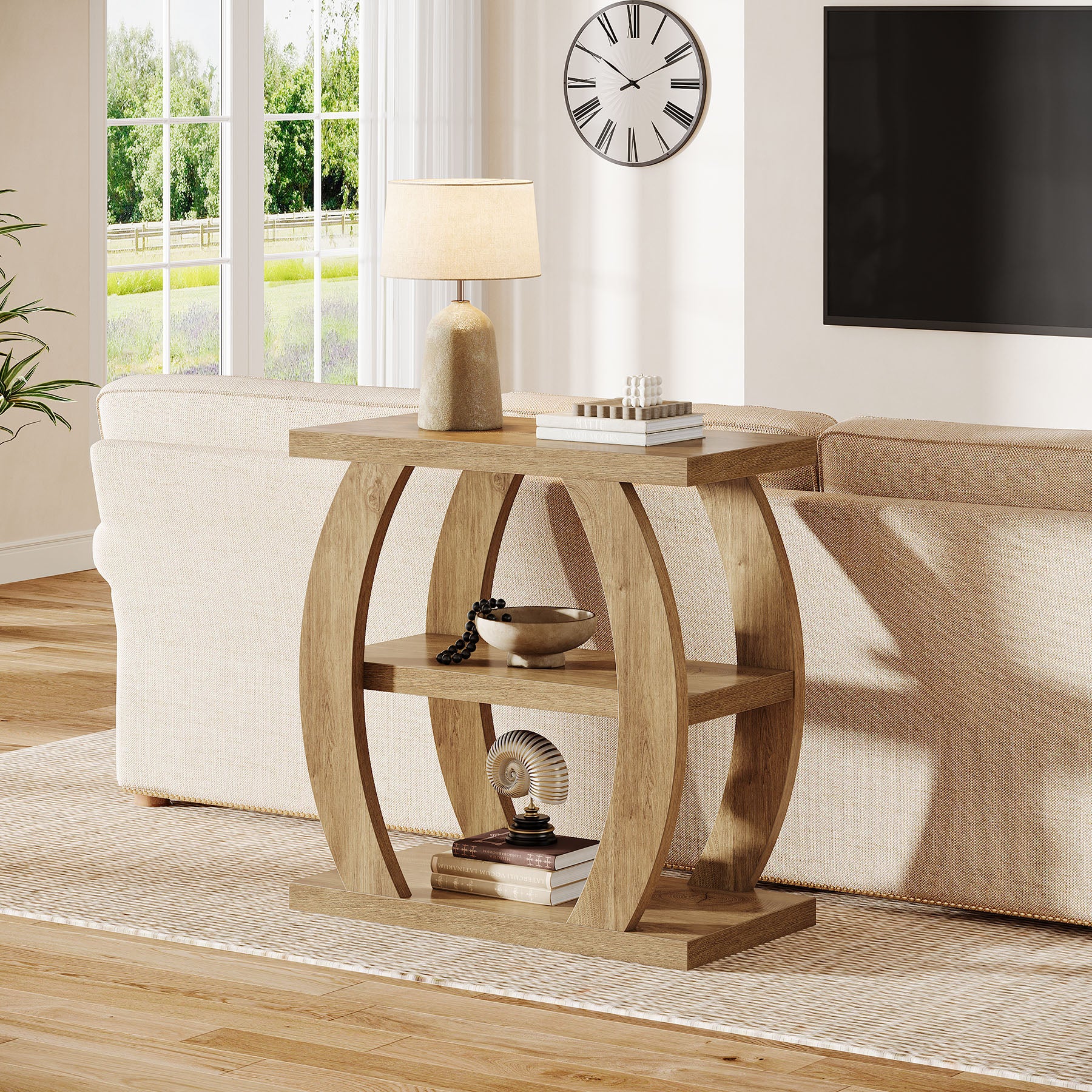 60 cm Hoge Bijzettafel voor Woonkamer, 3-Tier Smalle Tafel met Opbergruimte
