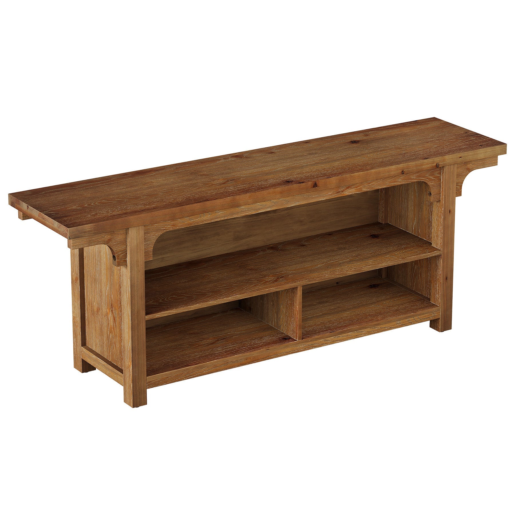 Tribesigns 160 cm TV-Meubel van Massief Hout voor TV's van 55–70 Inch, TV-Kast met 3 Open Vakken
