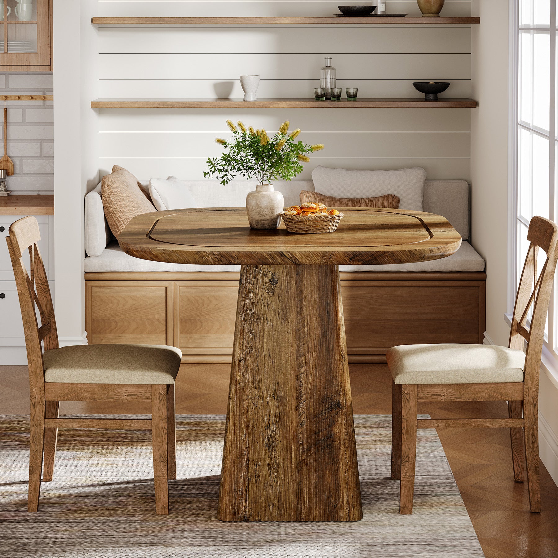 80 cm Vierkante Eettafel voor 2-4 Personen, Landelijke Keukentafel met Centrale Voet