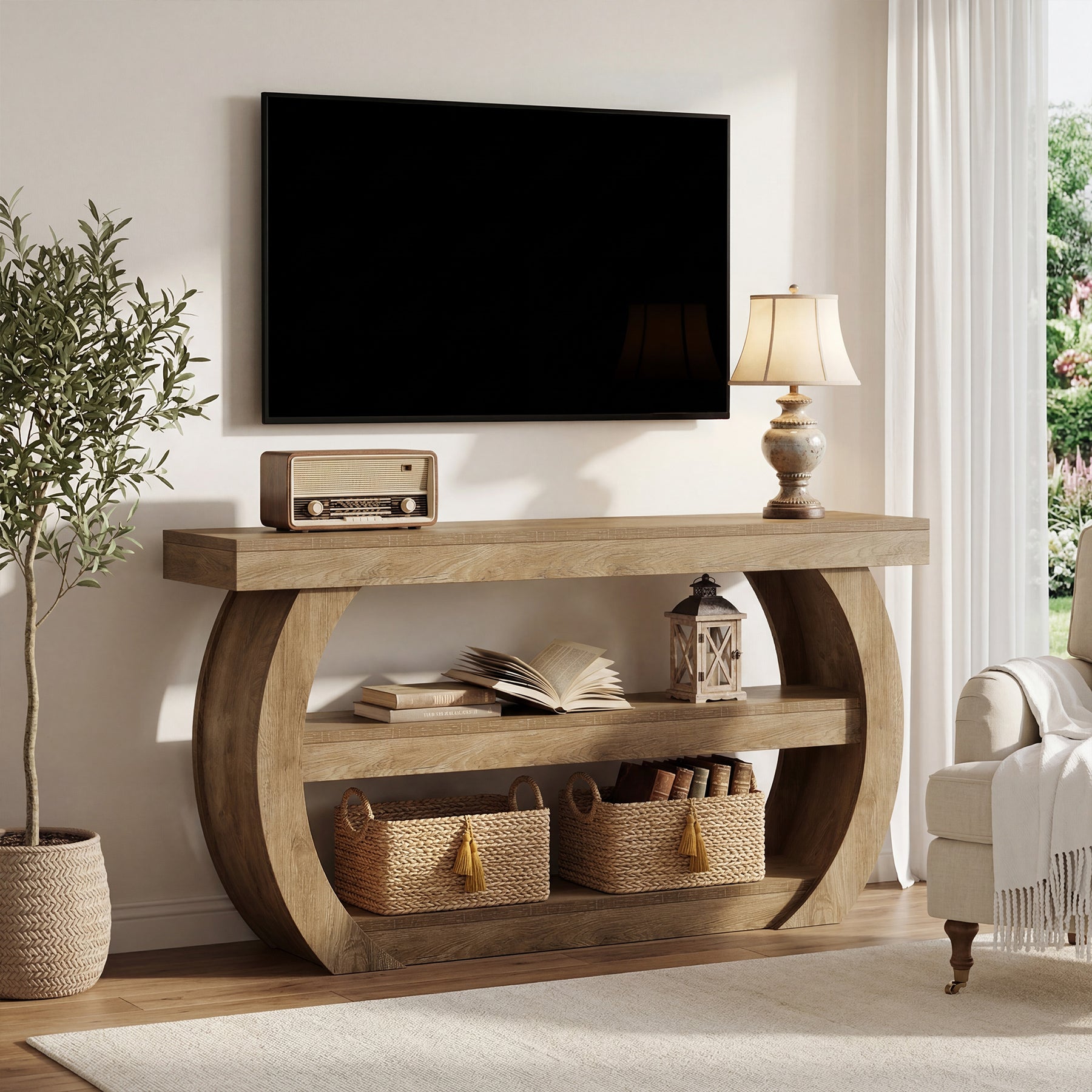160 cm TV Meubel voor TV tot 75 Inch, Landelijke Media Tafel met Opbergruimte