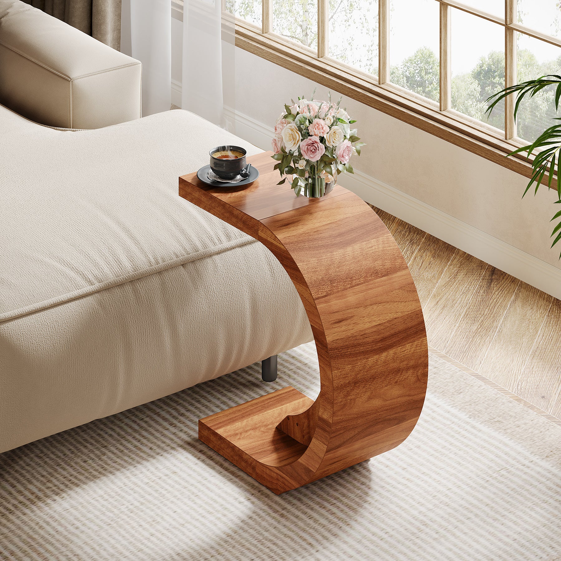 65 cm C-Vormige Bijzettafel, Tribesigns Smalle Sofa Tafel voor Woonkamer