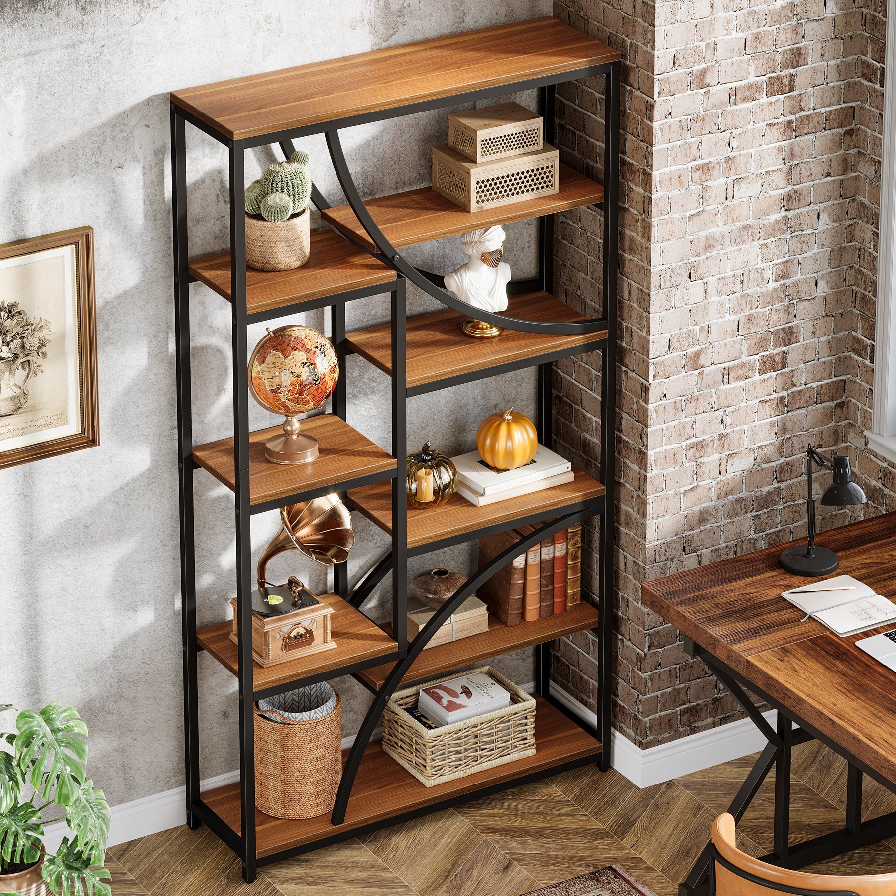 9-Tier Bookcase, 70.87" Industrial Etagere Bookshelf with Open Shelf