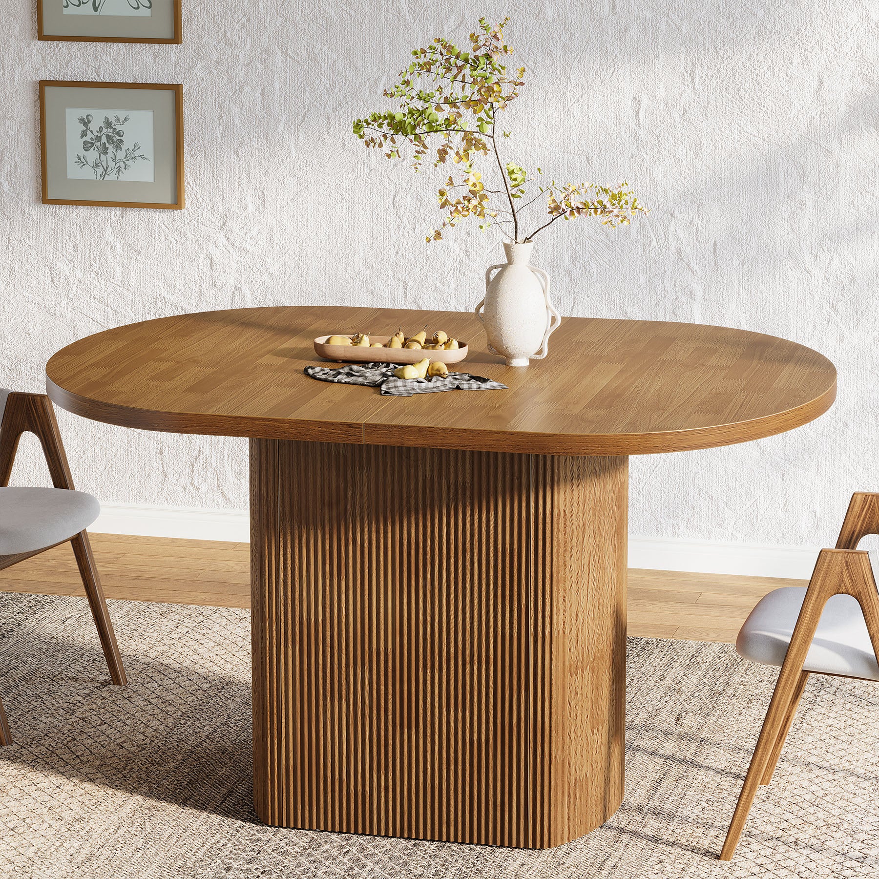 120 cm Ovale Eettafel voor 4 Personen, Rustieke Houten Keukentafel