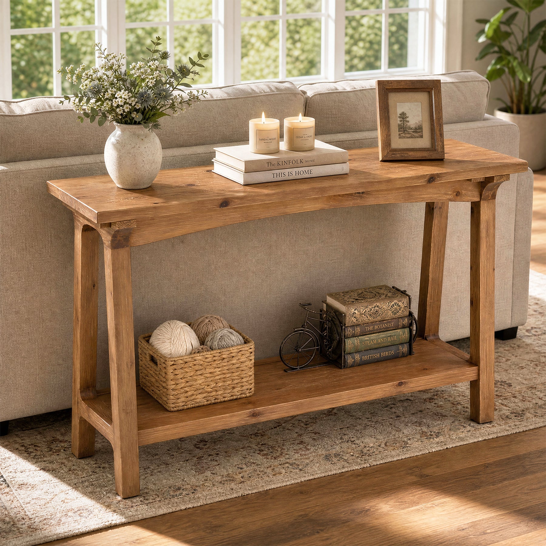 Tribesigns Massief Houten Console Tafel 100 cm, Smalle Haltafel met 2 Planken voor Entree & Woonkamer