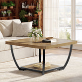 Tribesigns vierkante salontafel 80 cm met opbergplank, tweelaagse woonkamertafel met metalen frame 3
