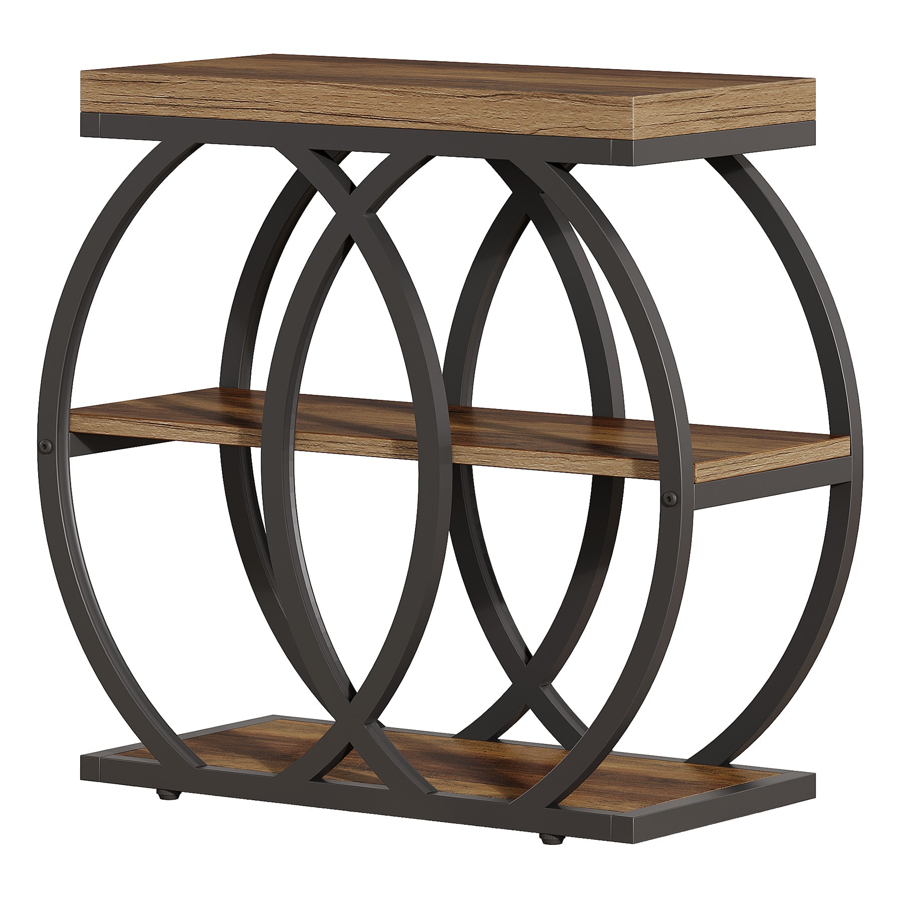 Tribesigns smalle bijzettafel van 60 cm met 3 opbergplanken in industriële stijl en metalen onderstel