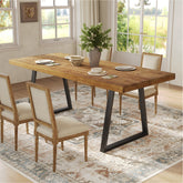 160 cm Industriele Eettafel, Massief Houten Rechthoek met Robuust Metaal Onderstel 3