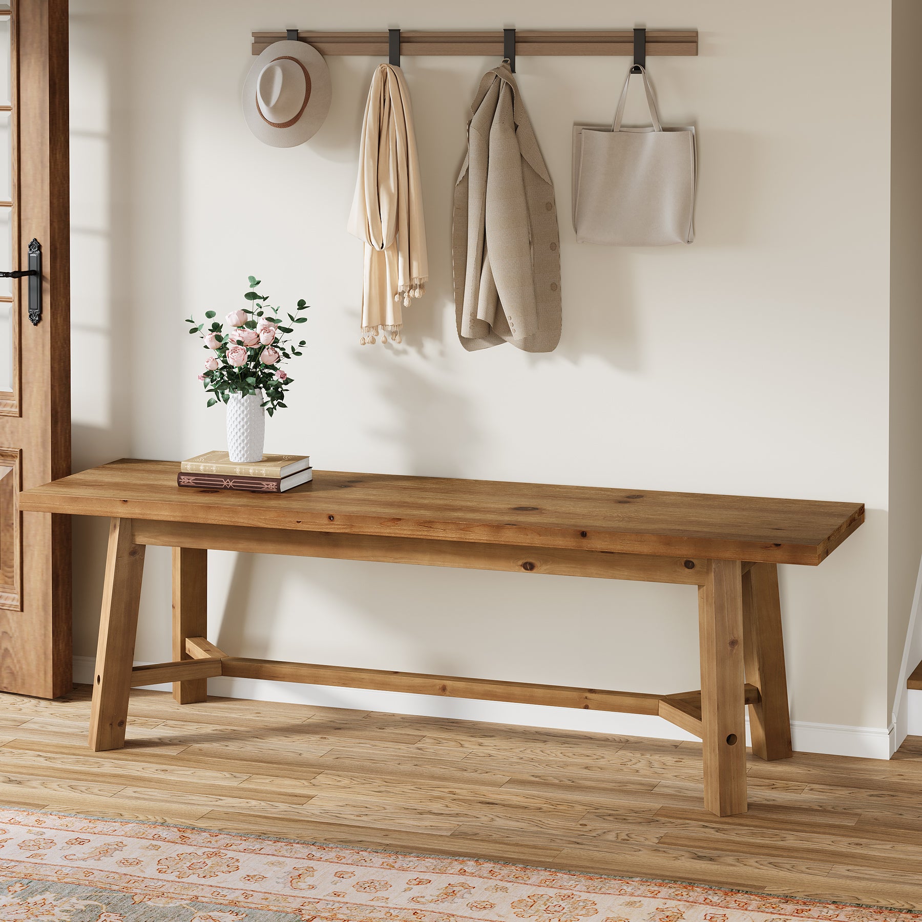 140 cm Tribesigns massief houten halbank met stevig frame, landelijke entreebank voor hal en woonkamer