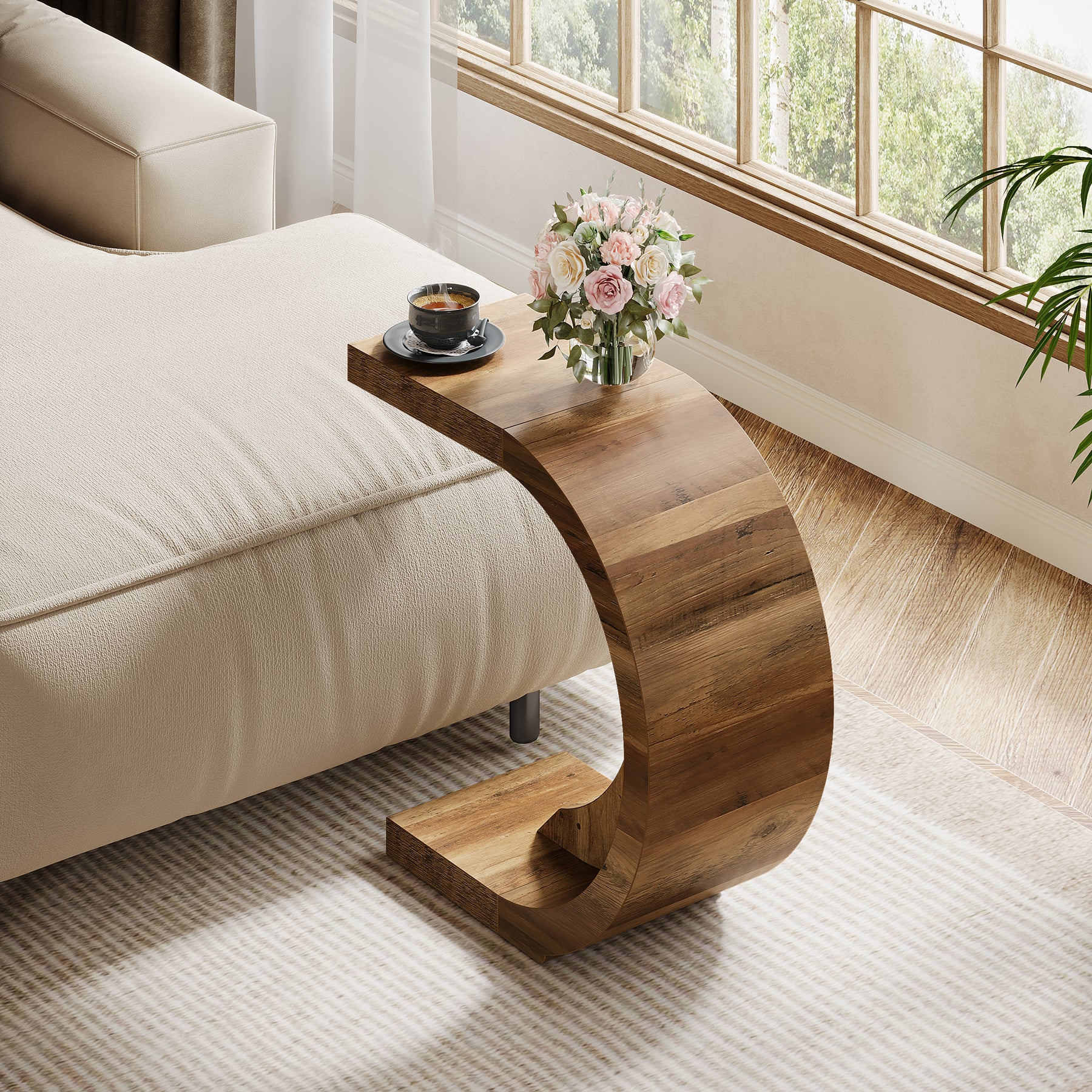 65 cm C-Vormige Bijzettafel, Tribesigns Smalle Sofa Tafel voor Woonkamer