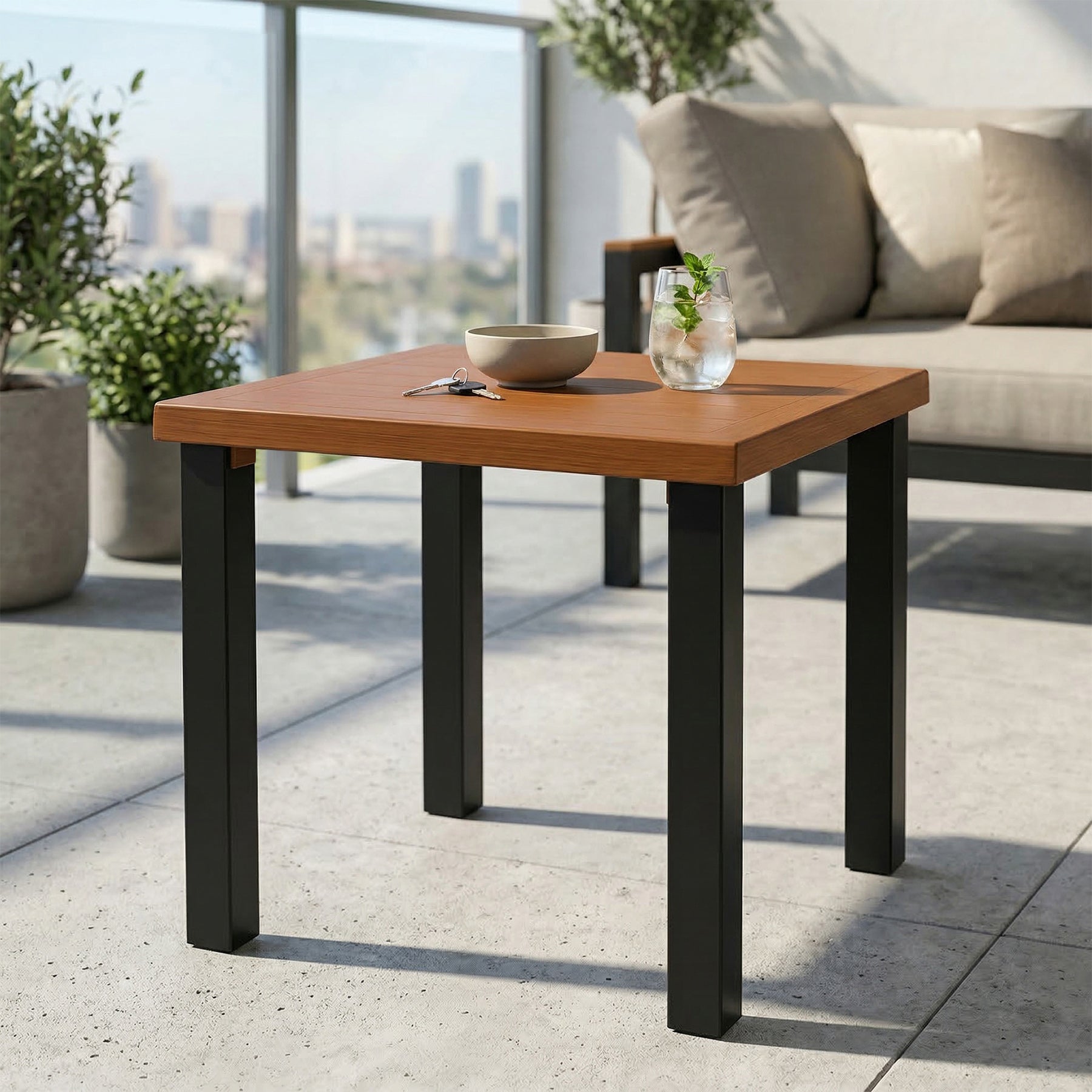 45 cm Buiten Bijzettafel in Houtlook, Weerbestendige Balkontafel voor Tuin Terras Woonruimte