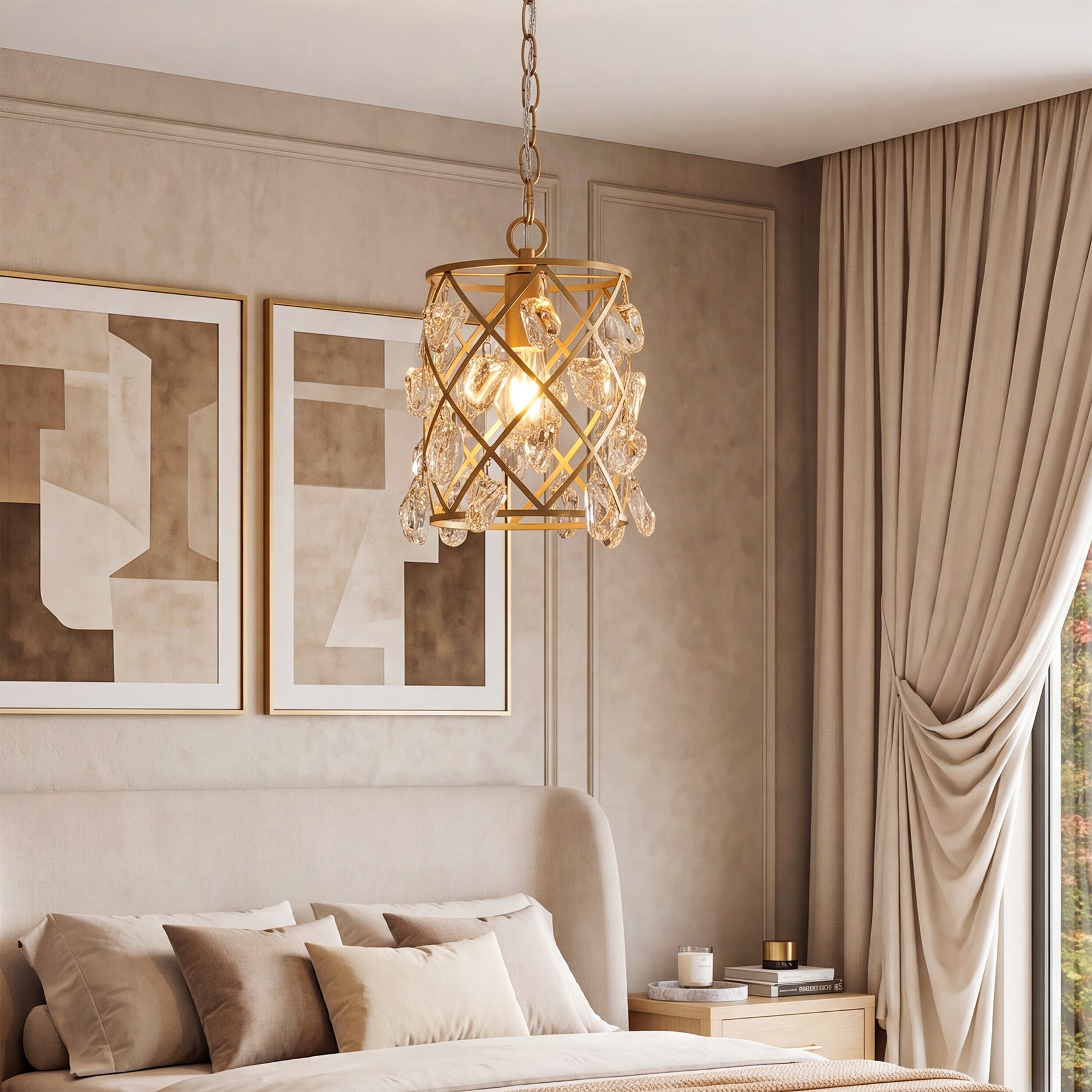 17,5 x 17,5 x 30 cm Tribesigns Gouden Hanglamp, Moderne Pendellamp met Watergolf Glaskristallen en E27-Fitting voor Keukeneiland Eetkamer en Hal [Energy Class E]
