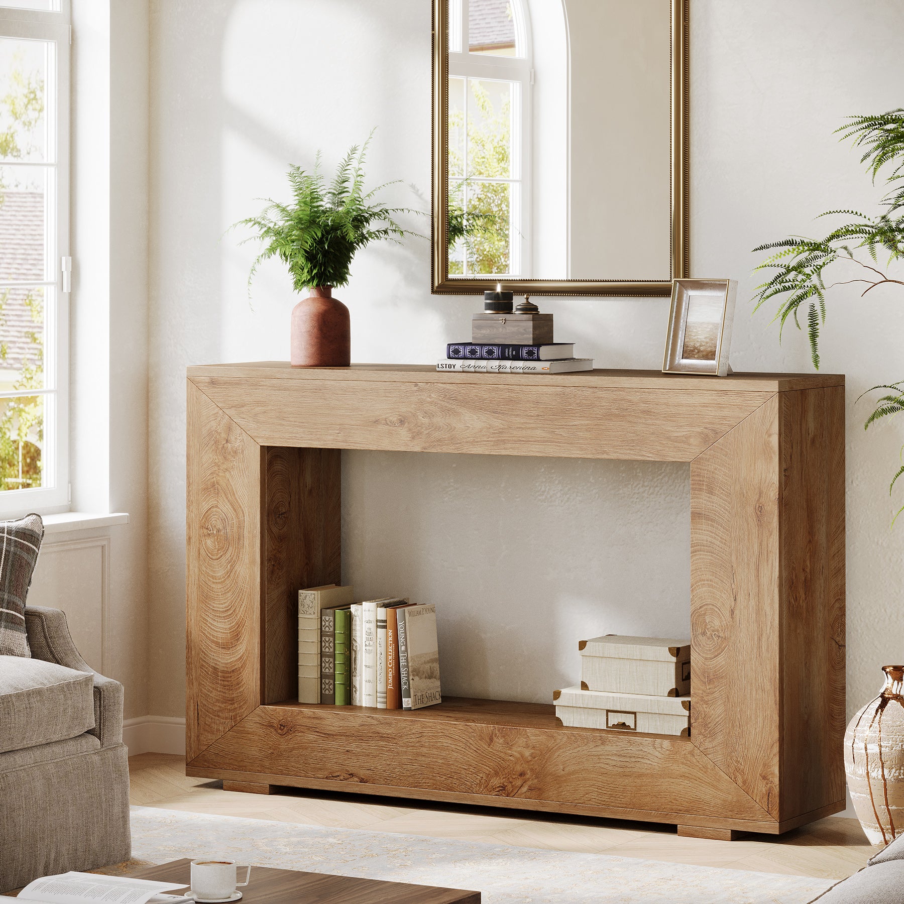 120 cm Boers Entreetafel met Opbergvak, Industrieel Accentmeubel voor Hal en Woonkamer