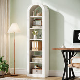 190 cm Boogvormige Boekenkast met 6 Niveaus, Smalle Open Boekenkast voor Display en Opbergen 3