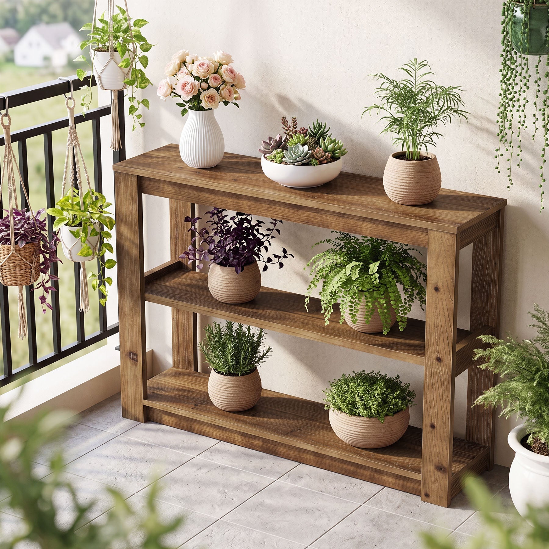 Tribesigns 105 cm massief houten consoletafel met 3 legplanken, smalle haltafel in landelijke stijl