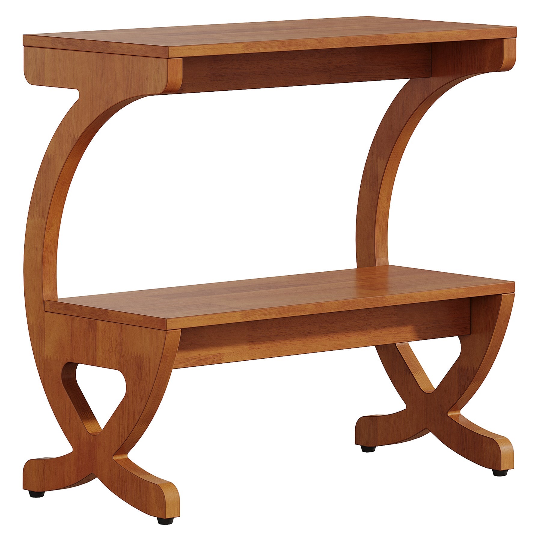 Tribesigns bijzettafel van massief hout met legplank, smal 2-laags nachtkastje in mid-eeuws design
