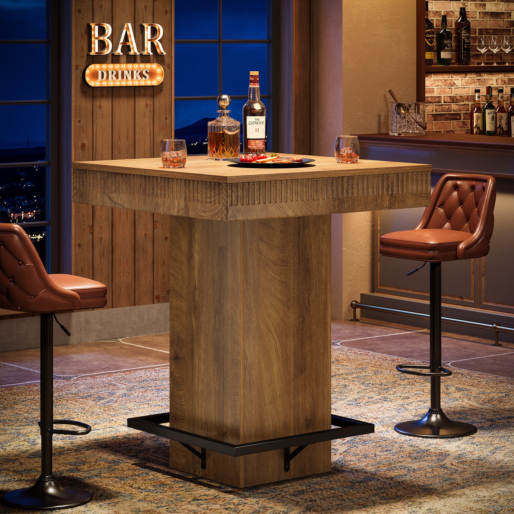 80 cm Vierkante Bartafel, Industriële Bistro Pubtafel met Metalen Voetensteun